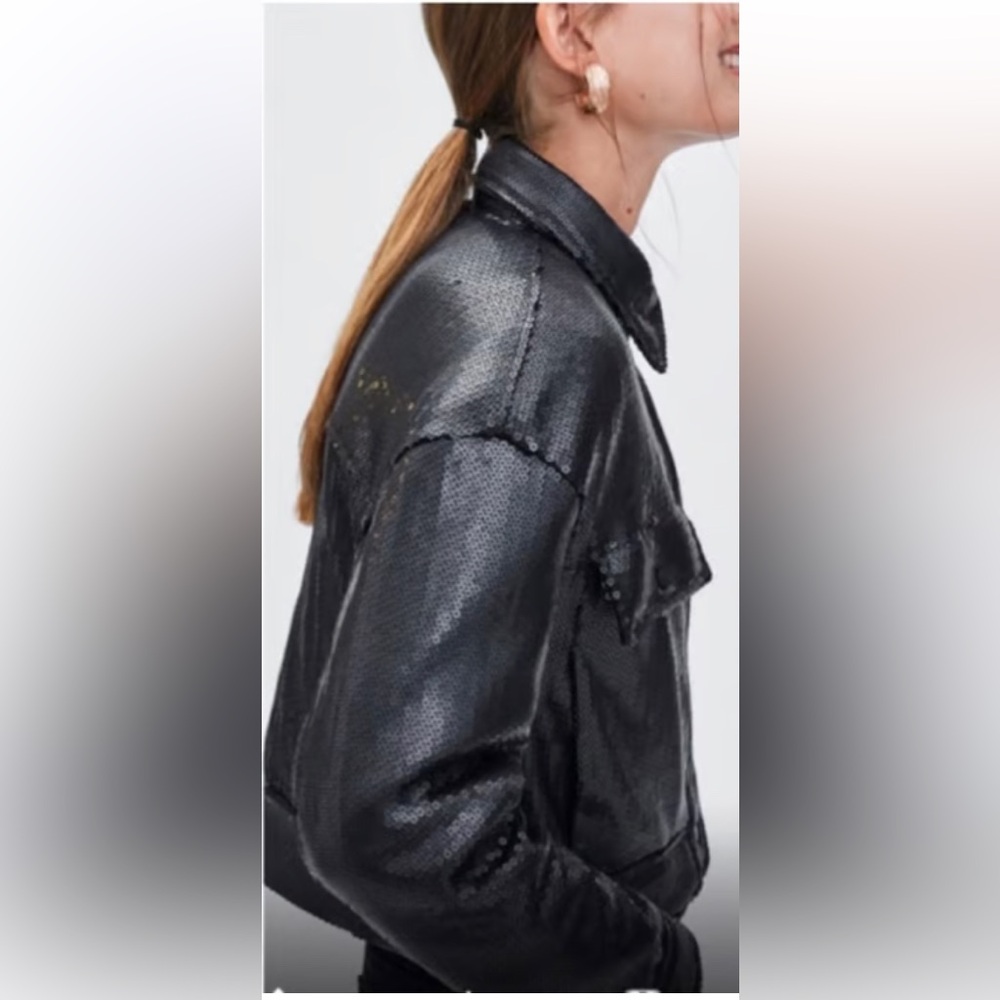 Zara Black Sequin Bomber Jacket